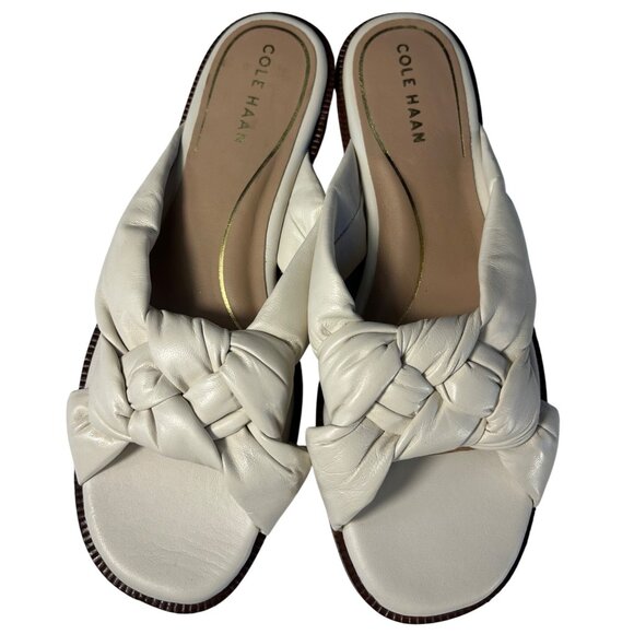 Cole Haan Womens 9.5 Narrow Anica Lux Ivory Knotted Slide Sandals Leather Upper - Picture 1 of 8